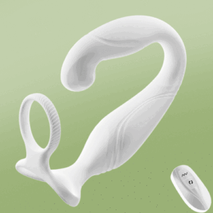 Weiß Logan 10 Vibrations- und Schwingungs-Prostata-Massagegerät mit 2 Penisringen für Männer und homosexuelle Paare