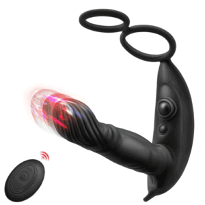 【Exklusives Markendesign】5 Stoßend 10 Vibrierend Direkter Prostata-Massagestab mit Penisring