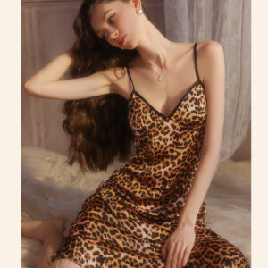 Purely Seductive Leopard Satin Long Nightgown